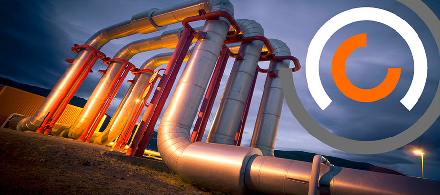Geothermal pipework at twilight